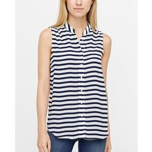 2/$15 J. Crew Draped Striped Tank Top Navy Blue White Button Front Size 00